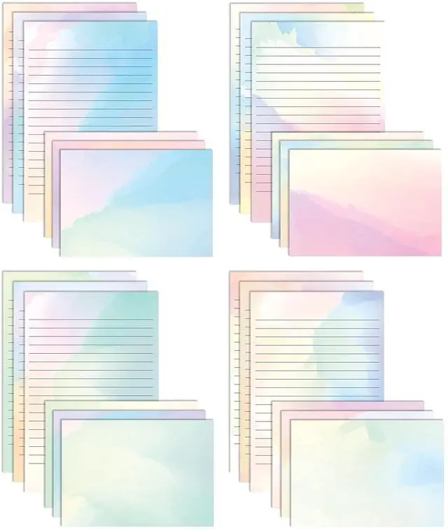 Main image of Mini Stationery Set, 100 Piece Set (50 Lined Watercolor Sheets + 50 Matching Envelopes), 5.5 x 8.25 inch, 12 Unique Designs, Double Sided Printing, One Side Lined Paper,