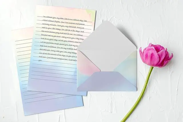 Alt view image 4 of 6 - Mini Stationery Set, 100 Piece Set (50 Lined Watercolor Sheets + 50 Matching Envelopes), 5.5 x 8.25 inch, 12 Unique Designs, Double Sided Printing, One Side Lined Paper,
