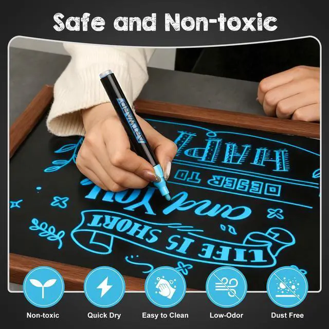 Alt view image 3 of 7 - 6pc Blue Liquid Chalk Markers - Non-Toxic Erasable 6mm Reversible Tips