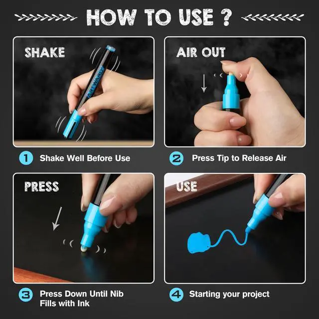 Alt view image 4 of 7 - 6pc Blue Liquid Chalk Markers - Non-Toxic Erasable 6mm Reversible Tips