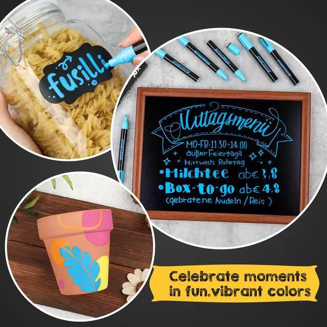 Alt view image 7 of 7 - 6pc Blue Liquid Chalk Markers - Non-Toxic Erasable 6mm Reversible Tips