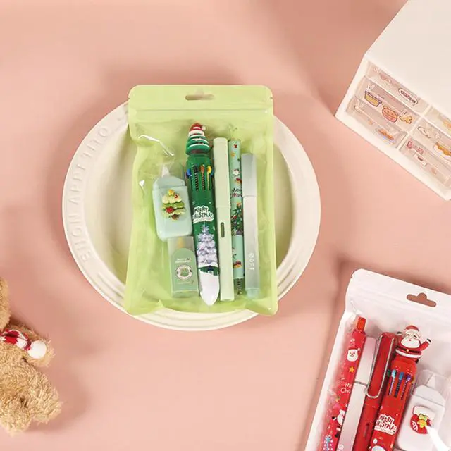 Alt view image 2 of 7 - 6 Pcs Cute Christmas Stationery Set for Women Men Xmas School Supplies Office Supplies Including Gel Ink Pens Ballpoint Pens Pencil Eraser Christmas Gift (Xmas-Green)