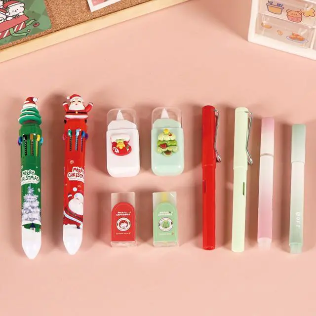 Alt view image 5 of 7 - 6 Pcs Cute Christmas Stationery Set for Women Men Xmas School Supplies Office Supplies Including Gel Ink Pens Ballpoint Pens Pencil Eraser Christmas Gift (Xmas-Green)