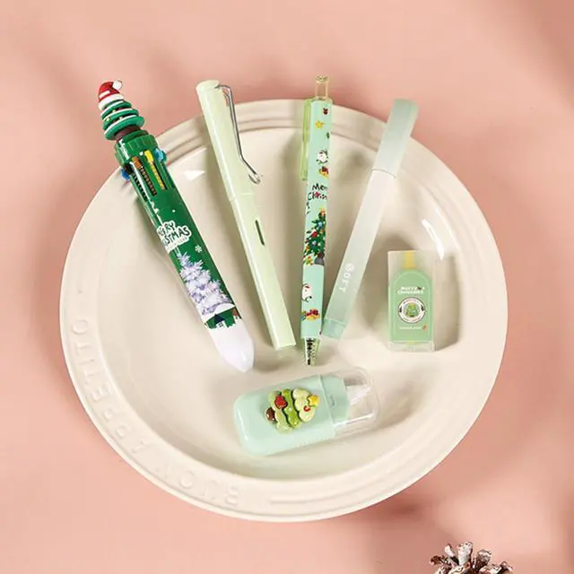 Alt view image 3 of 7 - 6 Pcs Cute Christmas Stationery Set for Women Men Xmas School Supplies Office Supplies Including Gel Ink Pens Ballpoint Pens Pencil Eraser Christmas Gift (Xmas-Green)