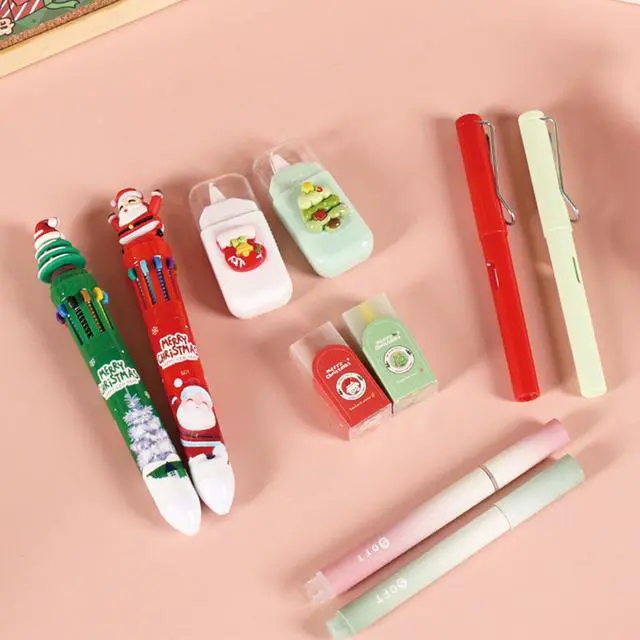 Alt view image 6 of 7 - 6 Pcs Cute Christmas Stationery Set for Women Men Xmas School Supplies Office Supplies Including Gel Ink Pens Ballpoint Pens Pencil Eraser Christmas Gift (Xmas-Green)