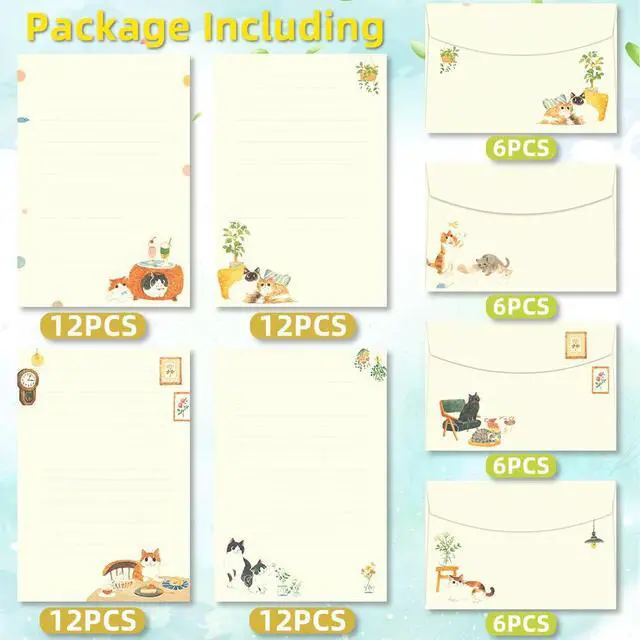 Alt view image 5 of 7 - 72 Pieces Cute Cat Writing Paper and Envelopes, 8.3x5.6 Inch Stationery Set