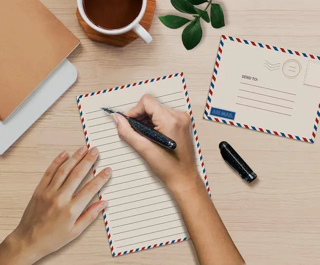 Alt view image 4 of 5 - Vintage Airmail Mini Stationery Set, 100 Piece Set (50 Lined Sheets + 50 Matching Envelopes), 5.5 x 8.25 inch, Design, Double Sided Printing, Double Side Lined Paper,