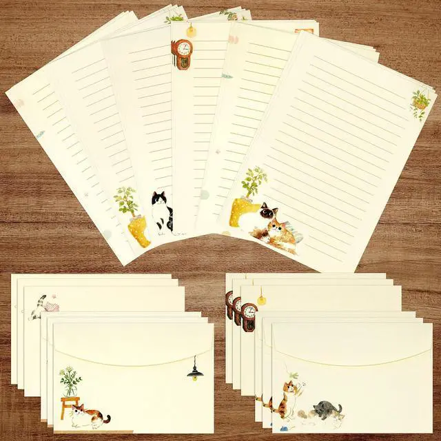 Main image of 36 PCS Writing Paper and Envelopes Set, Warm Cute Cat Themed Stationary Set Design for Invitations Gift Decorations Holiday Party, 24 Lined Stationery Paper with 12 Envelops