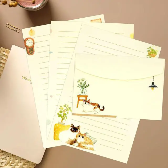 Alt view image 3 of 7 - 36 PCS Writing Paper and Envelopes Set, Warm Cute Cat Themed Stationary Set Design for Invitations Gift Decorations Holiday Party, 24 Lined Stationery Paper with 12 Envelops