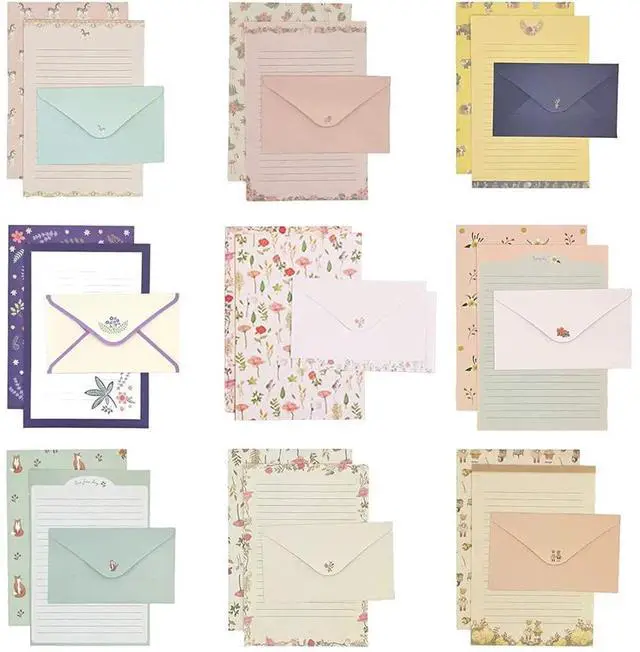Main image of 81pcs Stationary Paper and Envelopes Set, Contain 54 stationery paper and 27 envelopes, writing paper stationery set, 9 Different Style