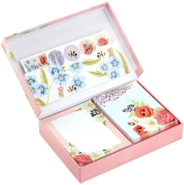 Main image of Stationery Set with Cards, Notepad and Stickers (Pink Florals)