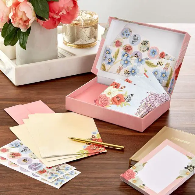 Alt view image 2 of 6 - Stationery Set with Cards, Notepad and Stickers (Pink Florals)