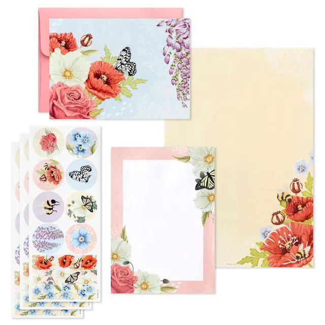 Alt view image 4 of 6 - Stationery Set with Cards, Notepad and Stickers (Pink Florals)