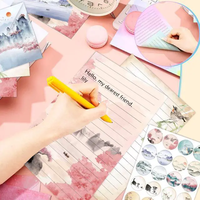 Alt view image 3 of 7 - 160 Pcs Stationery Set with Envelopes, 50 A5 Sheets of Stationery (10 Designs) with 50 Envelopes and 60 Stickers, Letter Writing Stationery for Home, Office, School, Set B