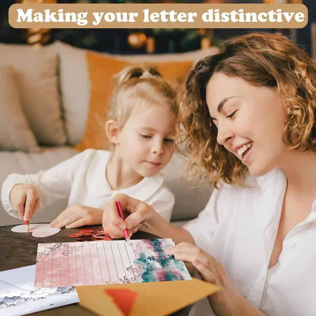 Alt view image 4 of 7 - 160 Pcs Stationery Set with Envelopes, 50 A5 Sheets of Stationery (10 Designs) with 50 Envelopes and 60 Stickers, Letter Writing Stationery for Home, Office, School, Set B