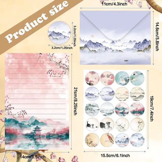 Alt view image 7 of 7 - 160 Pcs Stationery Set with Envelopes, 50 A5 Sheets of Stationery (10 Designs) with 50 Envelopes and 60 Stickers, Letter Writing Stationery for Home, Office, School, Set B