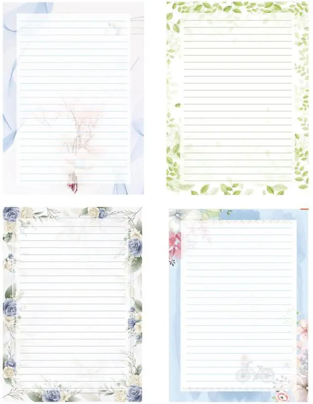 Main image of 52 Lined Writing Stationery Paper, Beautiful Designs for Writing Letter, Notes, Invitations, Craft, 4 Different Style (11.7 x 8.26")