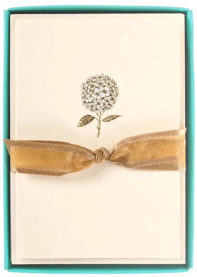 Main image of Hydrangea La Petite Presse Boxed Notecards - 10 Embellished Gold Foil Blank Cards with Matching Envelopes and Storage Box, 3.25" x 4.75" (L1346CB)