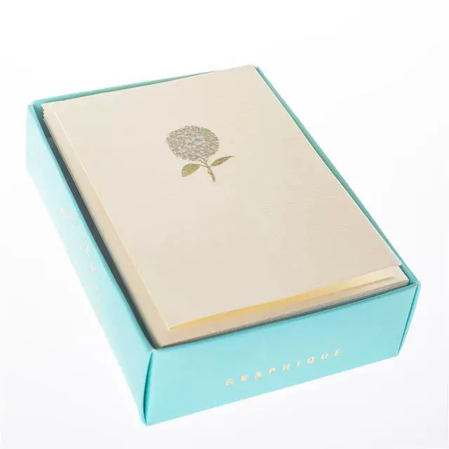 Alt view image 4 of 4 - Hydrangea La Petite Presse Boxed Notecards - 10 Embellished Gold Foil Blank Cards with Matching Envelopes and Storage Box, 3.25" x 4.75" (L1346CB)