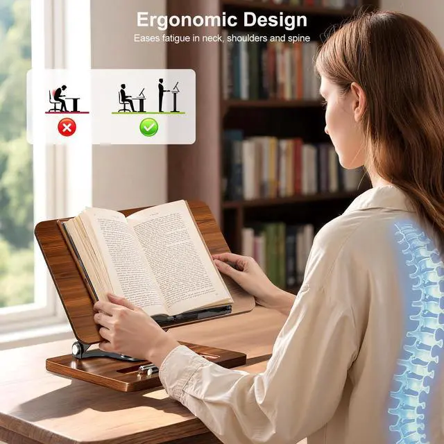 Alt view image 2 of 7 - Book Stand for Reading, 360° Rotating Book Holder, Page Clips