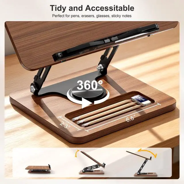 Alt view image 4 of 7 - Book Stand for Reading, 360° Rotating Book Holder, Page Clips