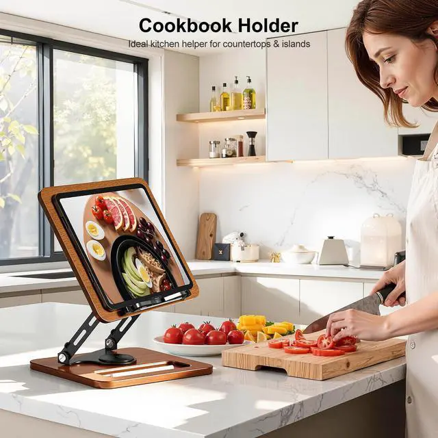 Alt view image 7 of 7 - Book Stand for Reading, 360° Rotating Book Holder, Page Clips