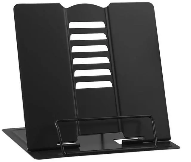 Main image of Small Desk Book Stand Metal Reading Rest Book Holder Adjustable Cookbook Documents Holder Portable Sturdy Bookstands for Recipes Textbooks Tablet Music Books(Black)