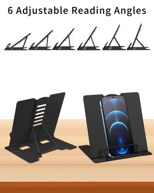 Alt view image 5 of 7 - Small Desk Book Stand Metal Reading Rest Book Holder Adjustable Cookbook Documents Holder Portable Sturdy Bookstands for Recipes Textbooks Tablet Music Books(Black)