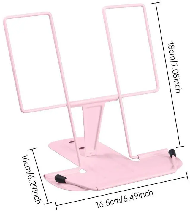 Alt view image 4 of 6 - Metal Book Stand for Desk, Adjustable Reading Rest Book Holder, Portable Cookbook Documents Holder, Sturdy Typing Stand for Recipes Textbooks Tablet Music Books with Page Clips (Macaron Pink)