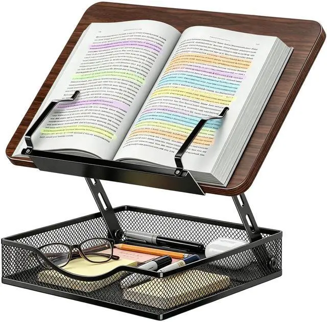 Main image of Adjustable Book Stand for Reading with Storage - 2-13" Height Hands-Free