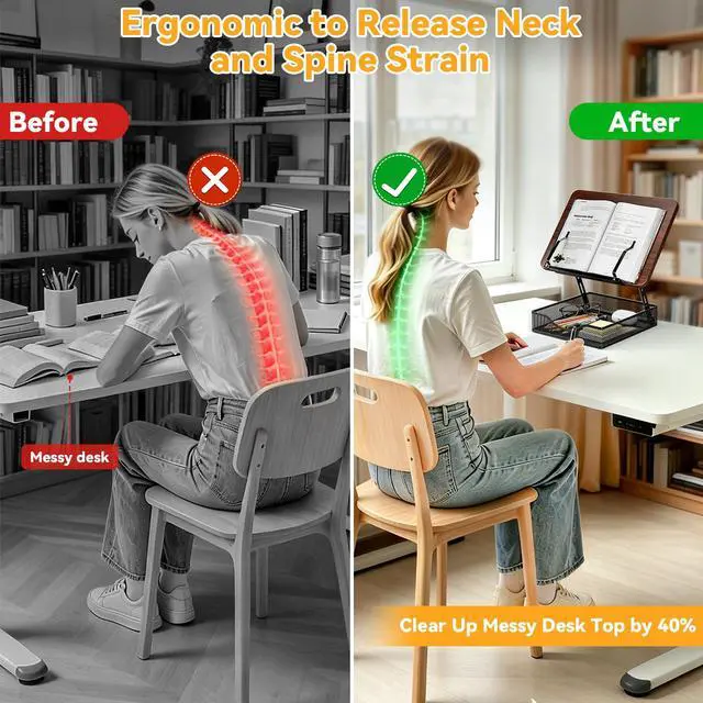 Alt view image 2 of 7 - Adjustable Book Stand for Reading with Storage - 2-13" Height Hands-Free