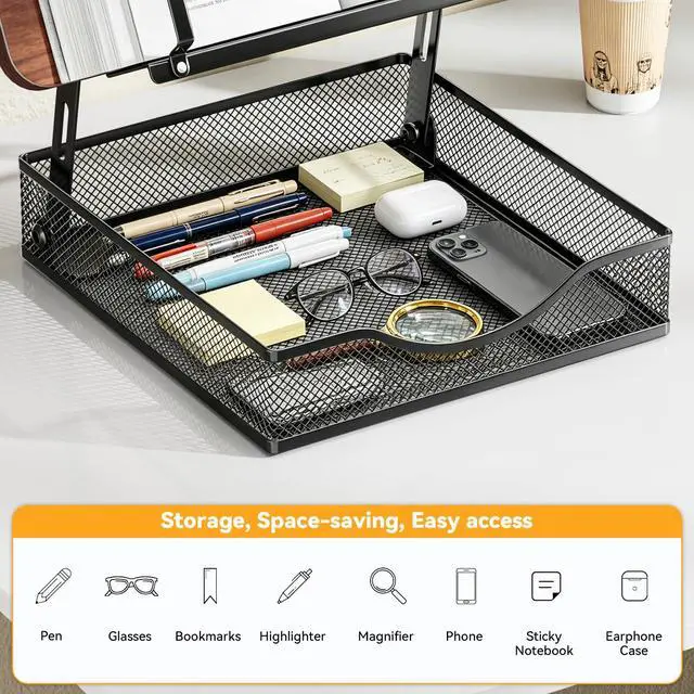 Alt view image 6 of 7 - Adjustable Book Stand for Reading with Storage - 2-13" Height Hands-Free