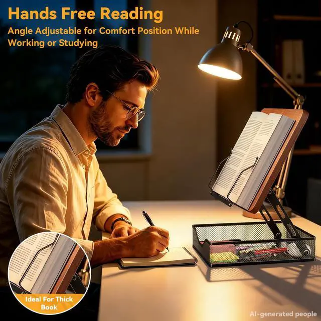 Alt view image 4 of 7 - Adjustable Book Stand for Reading with Storage - 2-13" Height Hands-Free