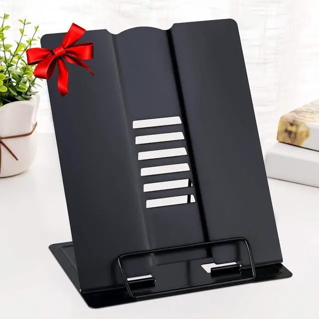 Main image of Large Desk Book Stand Metal Reading Rest Book Holder Adjustable Document Cookbook Holder Portable Bookstands for Recipes Textbooks Music Books Birthday Gift for Age 3,4,5,6,7,8,9,10+ Boys Girls(Black)