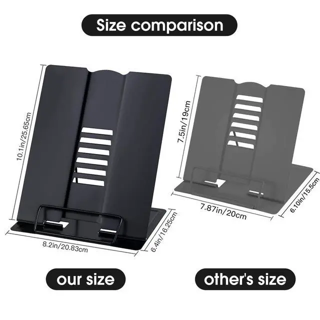 Alt view image 3 of 7 - Large Desk Book Stand Metal Reading Rest Book Holder Adjustable Document Cookbook Holder Portable Bookstands for Recipes Textbooks Music Books Birthday Gift for Age 3,4,5,6,7,8,9,10+ Boys Girls(Black)