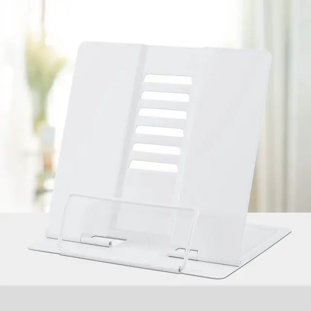 Main image of Book Stand Metal Desk Book Holder, Book Holders for Reading Hands Free, Adjustable Cookbook Documents Holder, Portable Bookstand for Music Books, Textbook, Recipe, Tablet, Ipad (White)