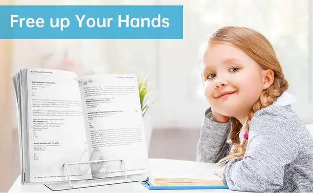 Alt view image 6 of 7 - Book Stand Metal Desk Book Holder, Book Holders for Reading Hands Free, Adjustable Cookbook Documents Holder, Portable Bookstand for Music Books, Textbook, Recipe, Tablet, Ipad (White)