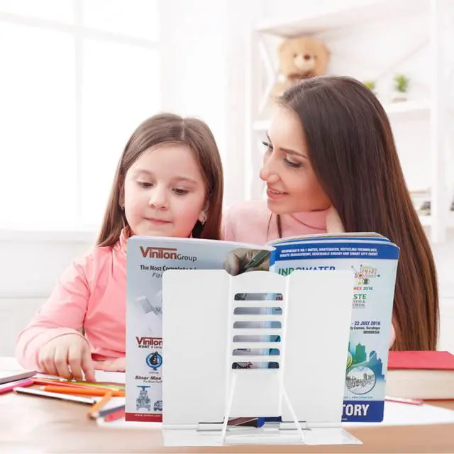 Alt view image 5 of 7 - Book Stand Metal Desk Book Holder, Book Holders for Reading Hands Free, Adjustable Cookbook Documents Holder, Portable Bookstand for Music Books, Textbook, Recipe, Tablet, Ipad (White)