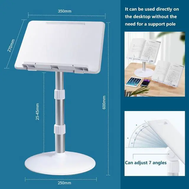 Alt view image 4 of 6 - Book Stand for Reading Hands Free Height Adjustable,Laptop Stand for Desk,Ergonomic Cookbook Stand Recipe Book Holder with Elastic Page Clips for Magazines, Tablets