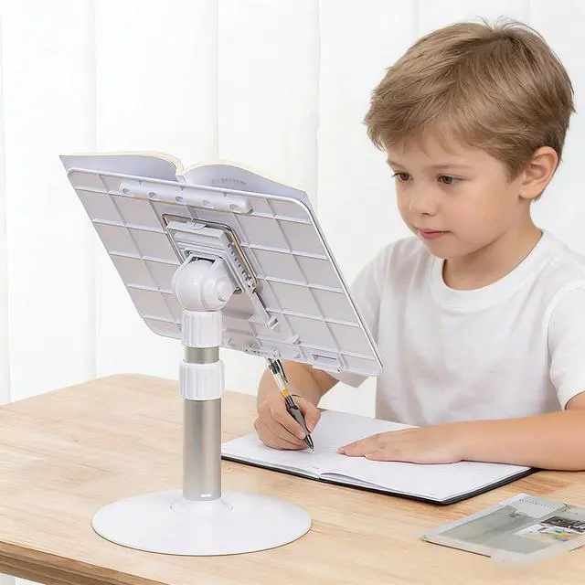 Alt view image 2 of 6 - Book Stand for Reading Hands Free Height Adjustable,Laptop Stand for Desk,Ergonomic Cookbook Stand Recipe Book Holder with Elastic Page Clips for Magazines, Tablets