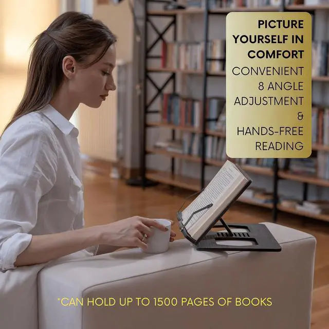 Alt view image 5 of 7 - Book Stand, Book Holder, Reading Stand, Cookbook Holder, Recipe Book Stand, Wooden Book Stands for Reading, Cookbook Stand for Kitchen, Book Holder for Reading in Bed (Oak)