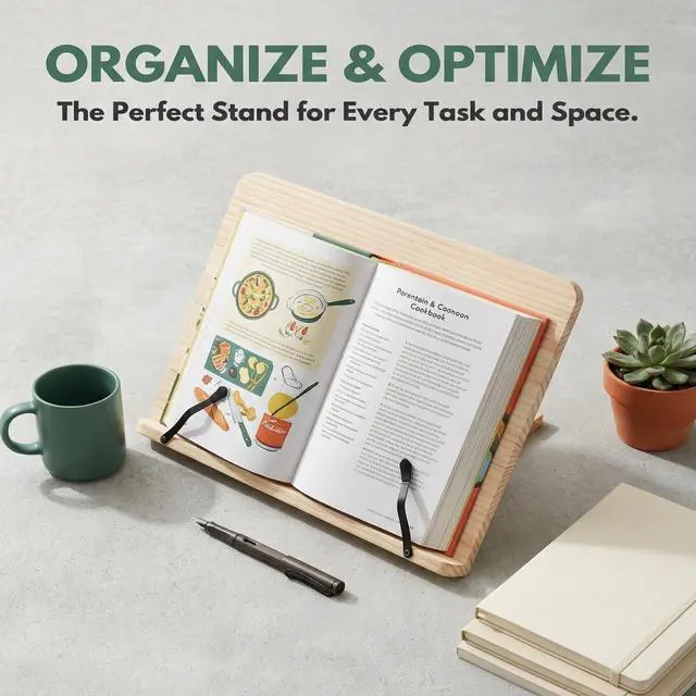 Alt view image 7 of 7 - Reading Rack Wooden Bookshelf - Book Stand Foldable with 8 Adjustable Positions and Page Clips,Suitable for cookbooksiPadslaptopsSheet Musicand Reading Stands