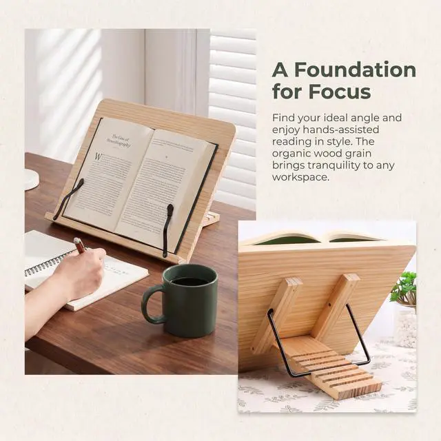 Alt view image 5 of 7 - Reading Rack Wooden Bookshelf - Book Stand Foldable with 8 Adjustable Positions and Page Clips,Suitable for cookbooksiPadslaptopsSheet Musicand Reading Stands