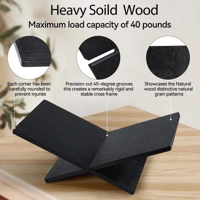 Alt view image 3 of 7 - Wooden Large Book Stand for Desktop Display & Reading Extra Large Cross Frame Open Book Holder, Sleek Finish, Coffee Table Stand for Art Bible Cookbook Easel Magazine Textbooks Quran
