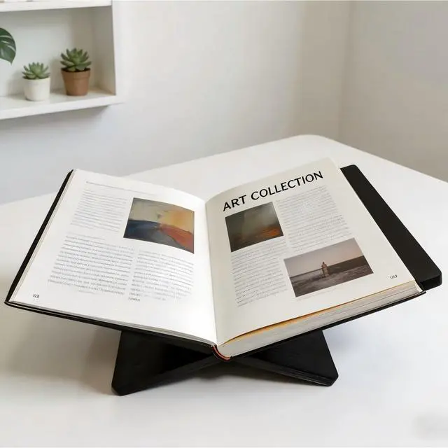 Alt view image 6 of 7 - Wooden Large Book Stand for Desktop Display & Reading Extra Large Cross Frame Open Book Holder, Sleek Finish, Coffee Table Stand for Art Bible Cookbook Easel Magazine Textbooks Quran
