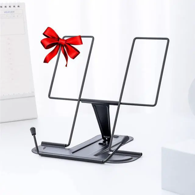 Main image of Metal Book Stand for Desk, Adjustable Reading Rest Book Holder, Portable Cookbook Documents Holder, Sturdy Typing Stand for Recipes Textbooks Tablet Music Books with Page Clips (Black)