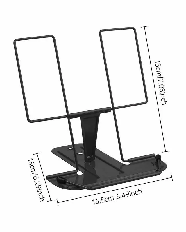 Alt view image 5 of 7 - Metal Book Stand for Desk, Adjustable Reading Rest Book Holder, Portable Cookbook Documents Holder, Sturdy Typing Stand for Recipes Textbooks Tablet Music Books with Page Clips (Black)