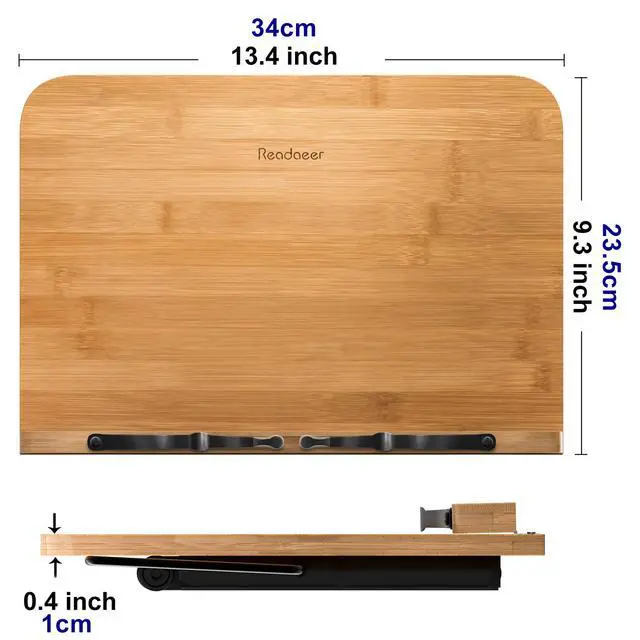 Alt view image 2 of 7 - Bamboo Book Stand, Large Book Holder with 6 Adjustable Height, Foldable Cookbook Stand Desktop Document Holder for Kitchen & Office (13.4 x 9.3 Inch)