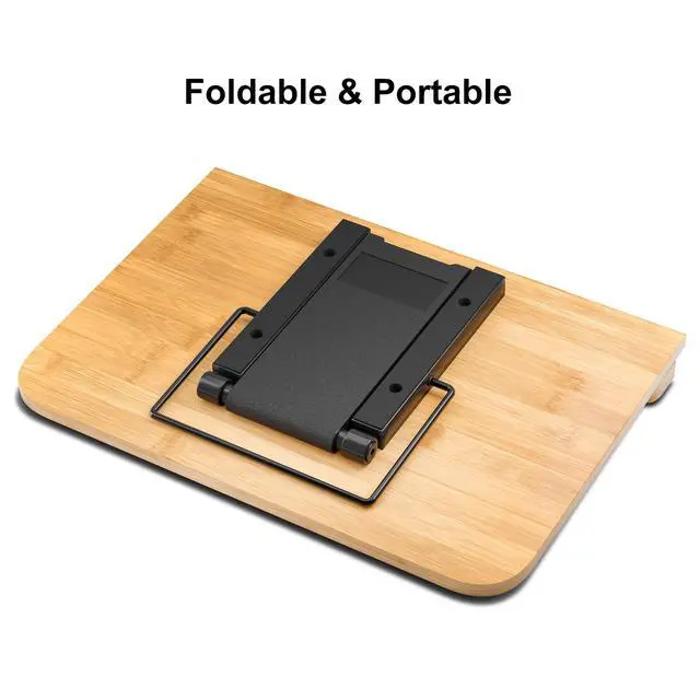 Alt view image 4 of 7 - Bamboo Book Stand, Large Book Holder with 6 Adjustable Height, Foldable Cookbook Stand Desktop Document Holder for Kitchen & Office (13.4 x 9.3 Inch)