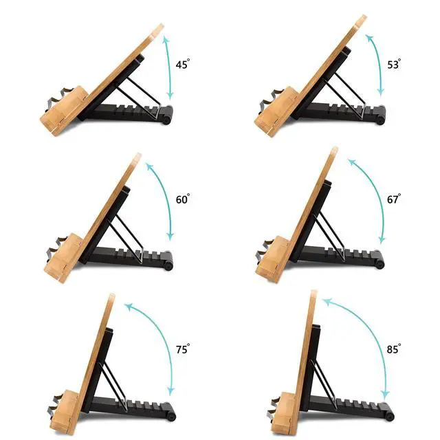 Alt view image 5 of 7 - Bamboo Book Stand, Large Book Holder with 6 Adjustable Height, Foldable Cookbook Stand Desktop Document Holder for Kitchen & Office (13.4 x 9.3 Inch)